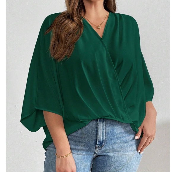 Plus Sold Ruched Batwing Sleeve High Low Blouse - Picture 7 of 9